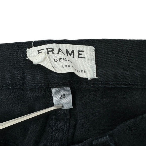 FRAME Le Skinny de Jeanne Ripped Noir Wash Skinny Jeans Black Distressed Size 28 - Picture 9 of 13